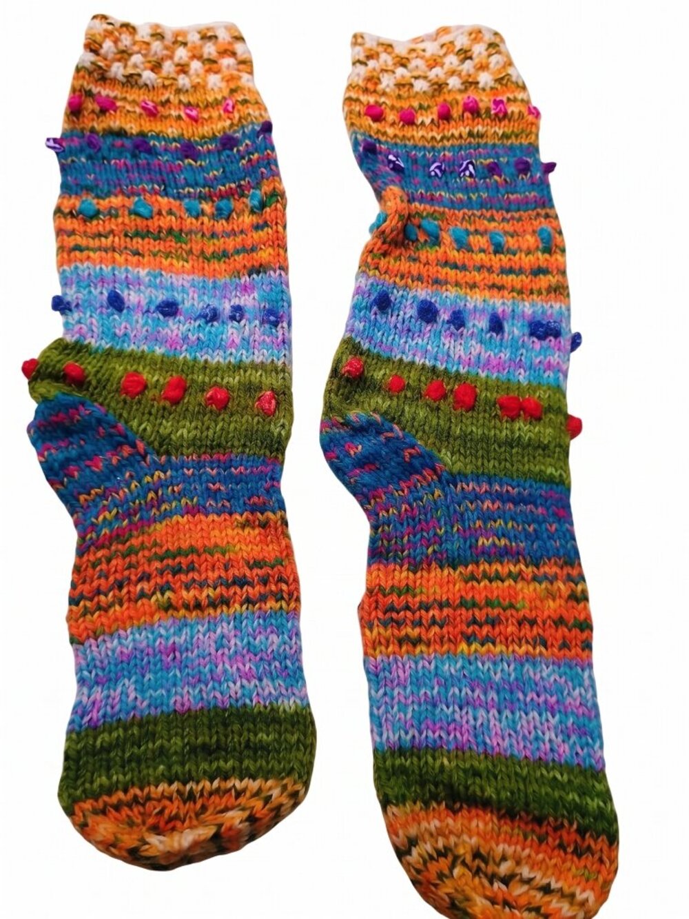 Hand-knitted wool socks, Cusco style, multicolored, warm winter